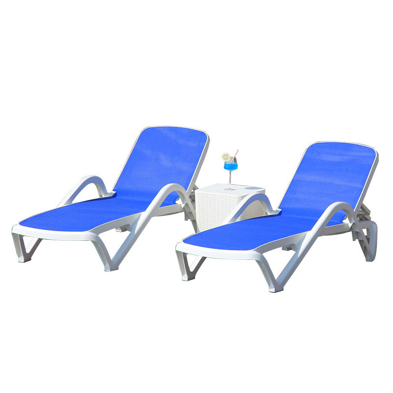 Outdoor Garden Swimming Pool ledge  Blue Mesh Fabric plastic Sun Lounger