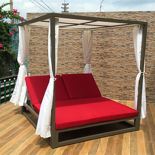 Hotel big canopy sun bed Garden leisure Waterproof Patio brushed aluminum Double lounger Furniture outdoor daybed with canopy