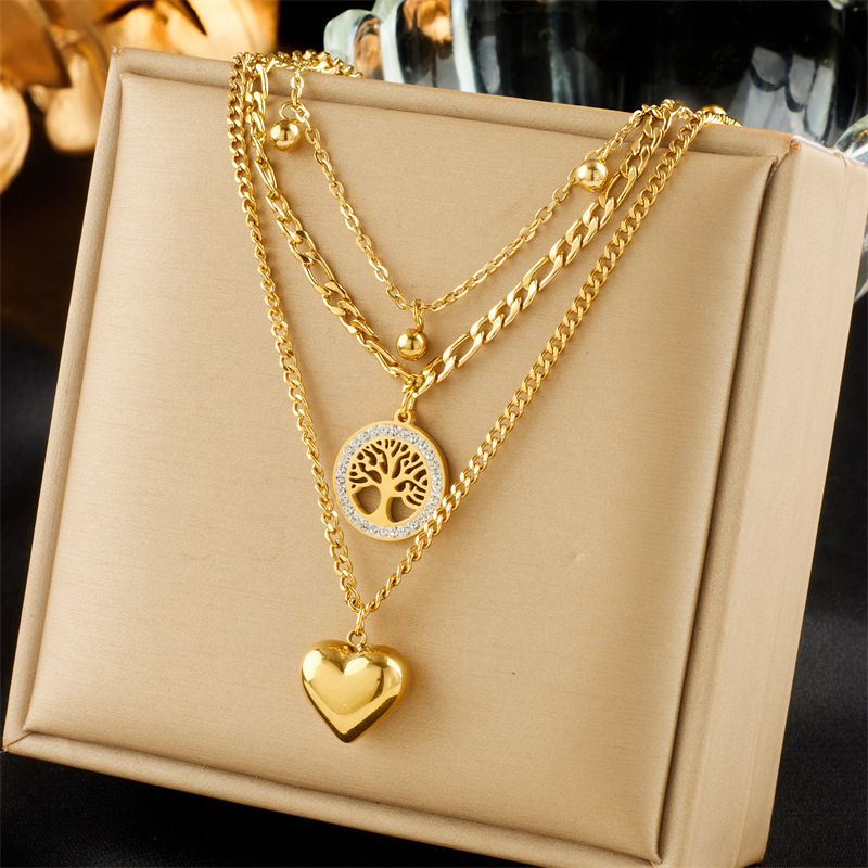 Top Quality Dainty Stainless Steel 18k Gold Pearl Layered Heart Butterfly Pendant Necklace Women Multilayer Locket Necklace Gift