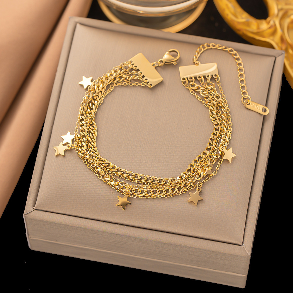 Top Quality Stainless Steel 18k Pvd Gold Zircon Heart Butterfly Cuban Chain Bracelet Women Layered Eyes Snake Bracelet Jewelry