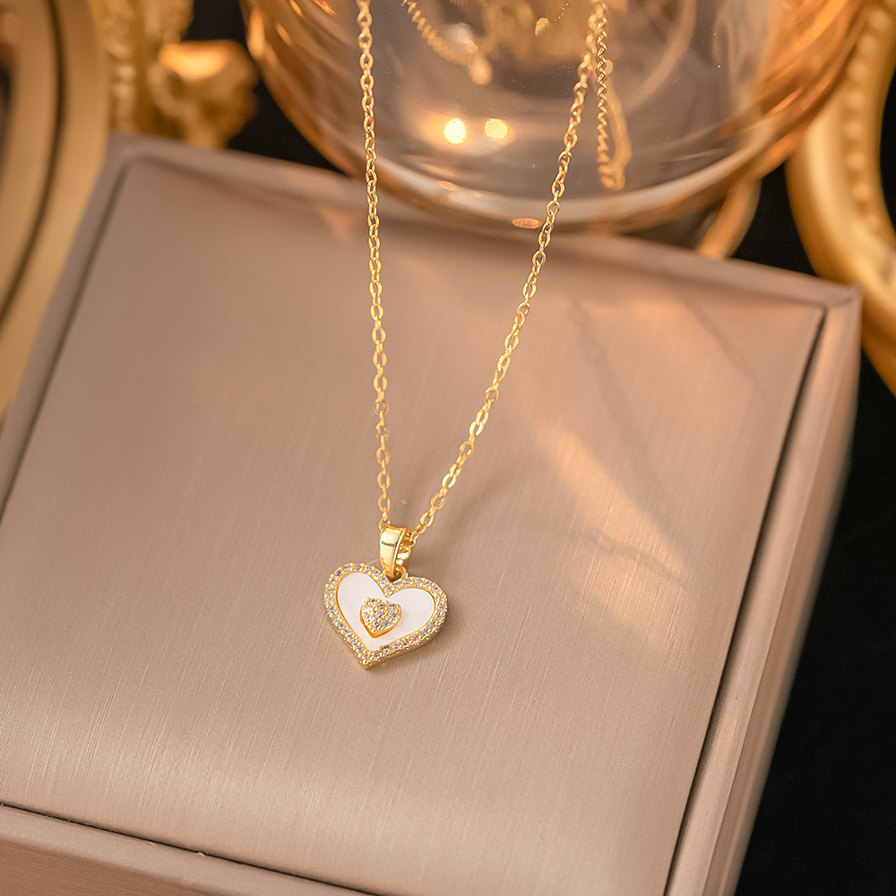 Shiny Stainless Steel 18k Gold Zircon Pearl Butterfly Heart Pendant Necklace Women Cz Letter Clover Flower Necklace For Gift