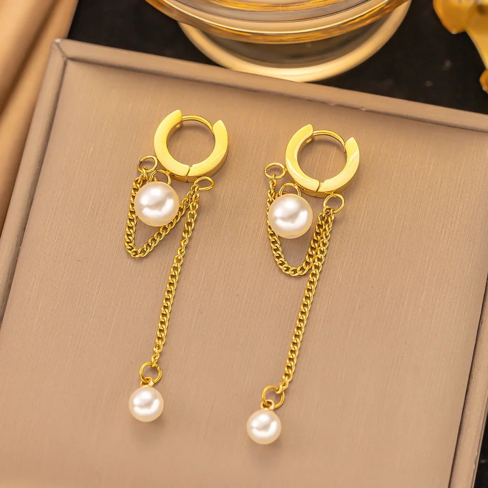 Top Quality Stainless Steel 18k Gold Pearl C Huggie Hoop Earrings Women Zircon Heart Water Drop Drop Earrings Jewelry For Gift