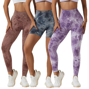 2023 Tie Dye Women Bodybuilding Apparel High Waist Breathable Sports Compression Tights Workout Sexy Ass Leggings For Fitness