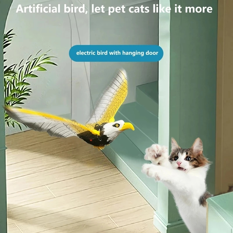 Simulation Bird Interactive Cat Toy Indoor Automatic Hanging Parrot Eagle Flying Bird Funny Kitten Interactive Toy Cat Supplies