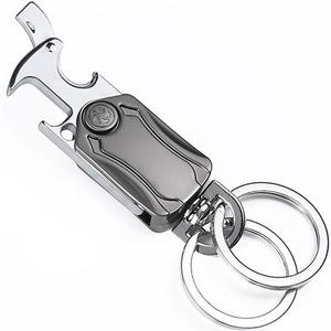 Key Chain with 2 Key Ring Bottle Beer Opener Small Knife 360 Rotatable Spinning Car Keychain 2 Keyring for Men Women Gift