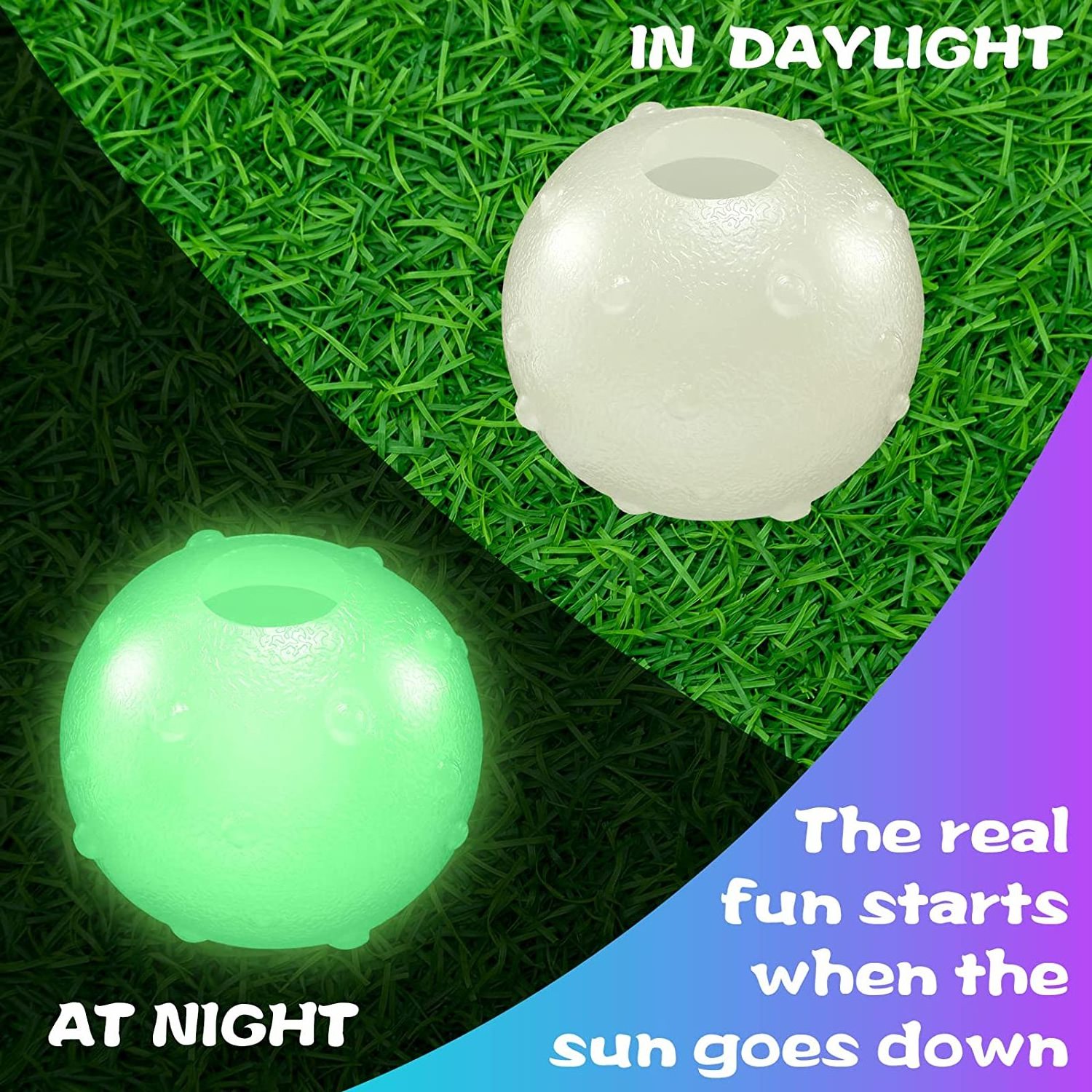 Light Up Dog Ball Glow in the Dark Rubber Dogs Fetch Toy Balls Come with 21 LED UV Flashlight for Cats Glowing Effect at night