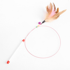 Cat Feather Toy Wand Interactive Pet Kitten Chaser Teaser Wire Wand with Bell Beads for Cats Exercise Play Fun Gifts Toys