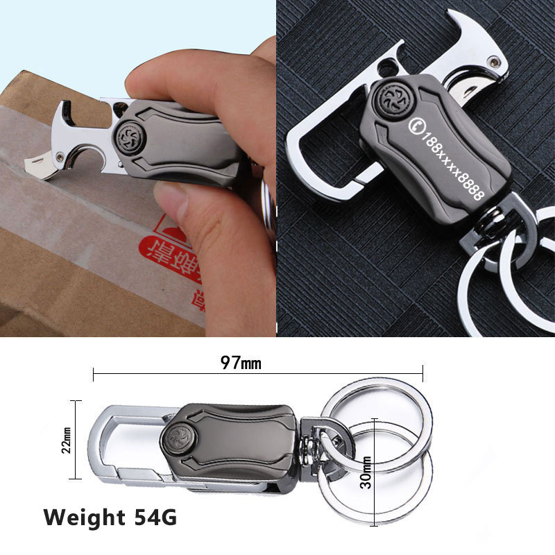 Key Chain with 2 Key Ring Bottle Beer Opener Small Knife 360 Rotatable Spinning Car Keychain 2 Keyring for Men Women Gift