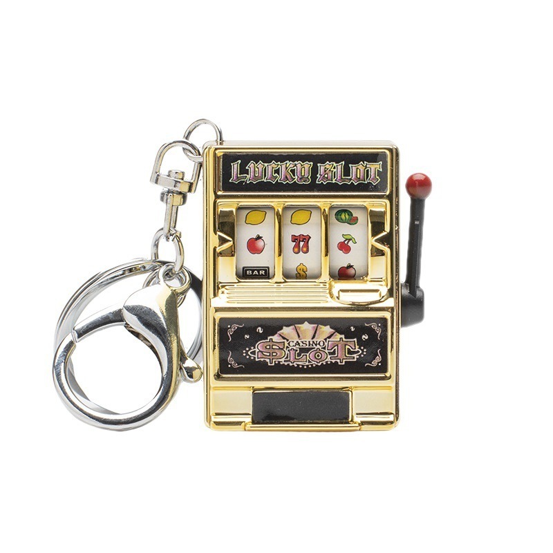 Mini Slot Machine Keychain Spinning Rod Fruit Lucky Jackpot Charm Pendant Novelty Game Creative Gift Souvenir Arcade Kids Toy