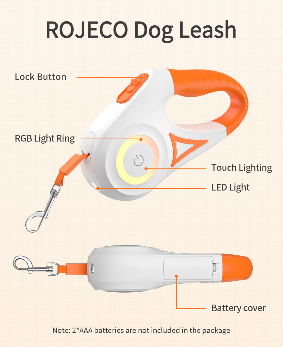 Automatic Retractable Dog Leash 5m LED Flashlight Anti Slip Handle Tangle-Free Nylon Tape Dogs Walking Leash Rope Pet Supplies