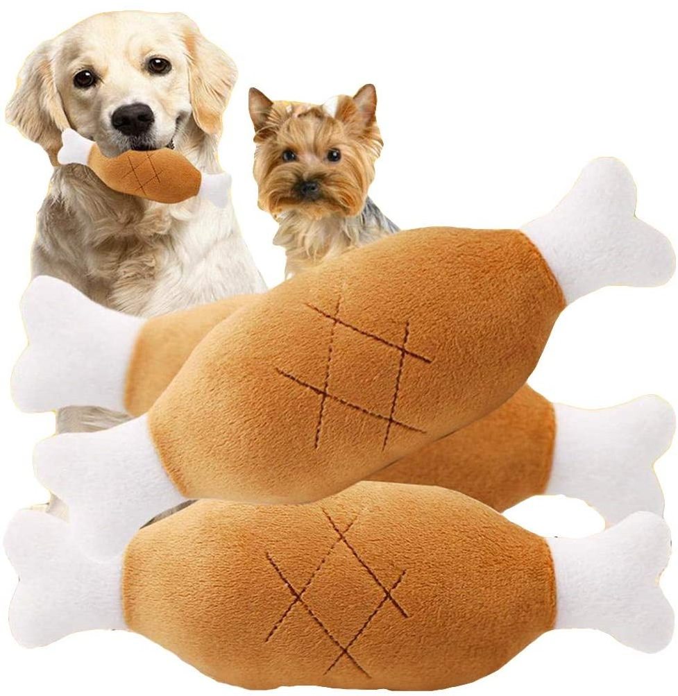 Plush Bone Chicken Legs Funny Food Dog Toy Clean Teeth Bite Resistant Molar Chew Soft Cotton Cat Pet Toys with Sound Squeaker