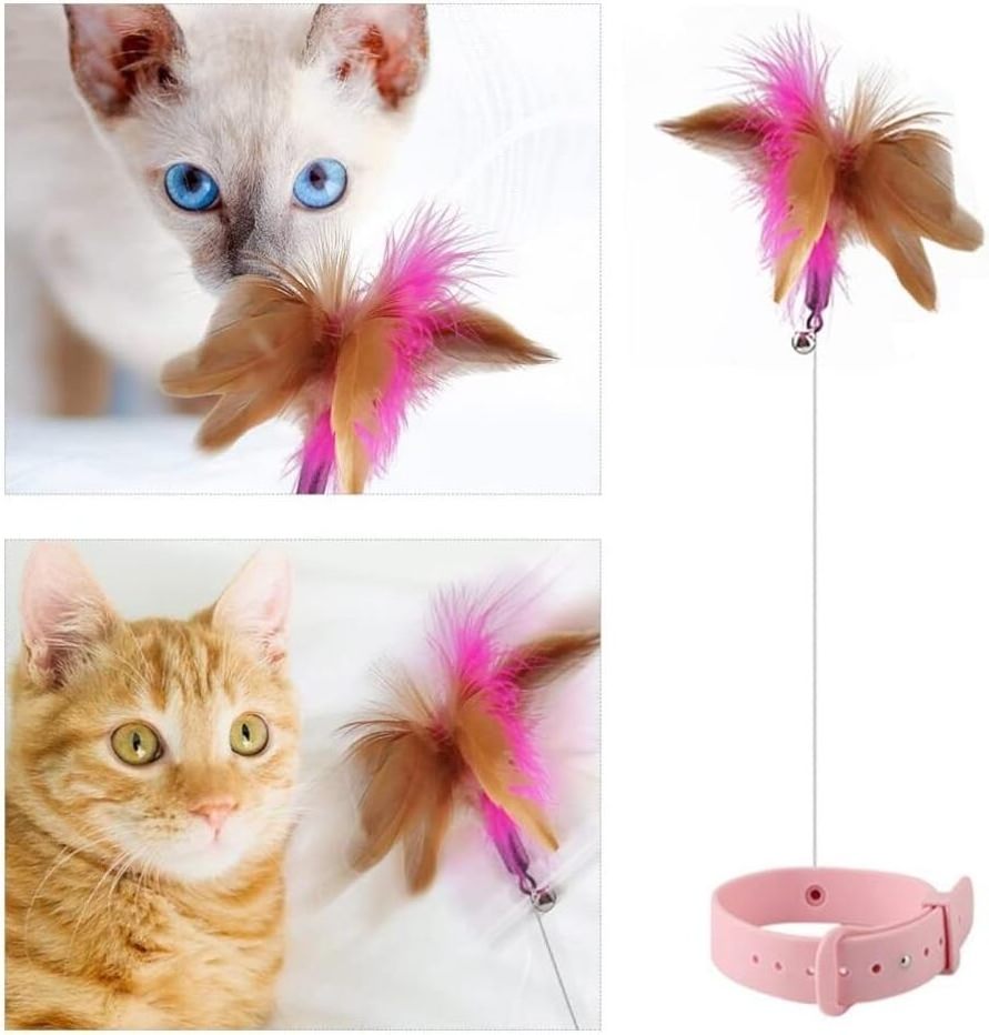 Cat Teaser Wand Collar Toys Silicone Collar Hands Free Toy Interactive Kitten Toy with Bell for Play and Exercise Cat Supplies