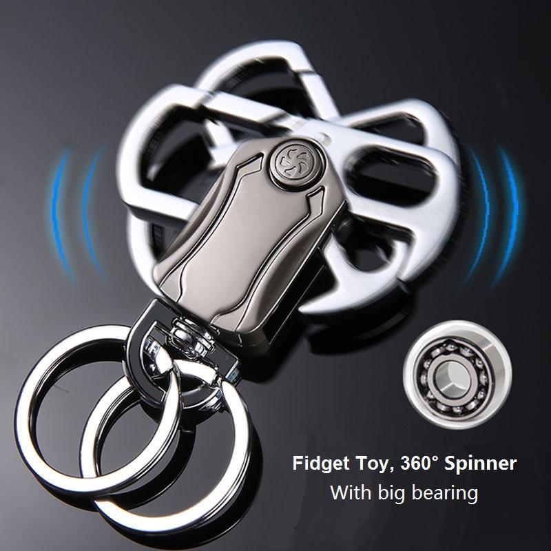 Key Chain with 2 Key Ring Bottle Beer Opener Small Knife 360 Rotatable Spinning Car Keychain 2 Keyring for Men Women Gift