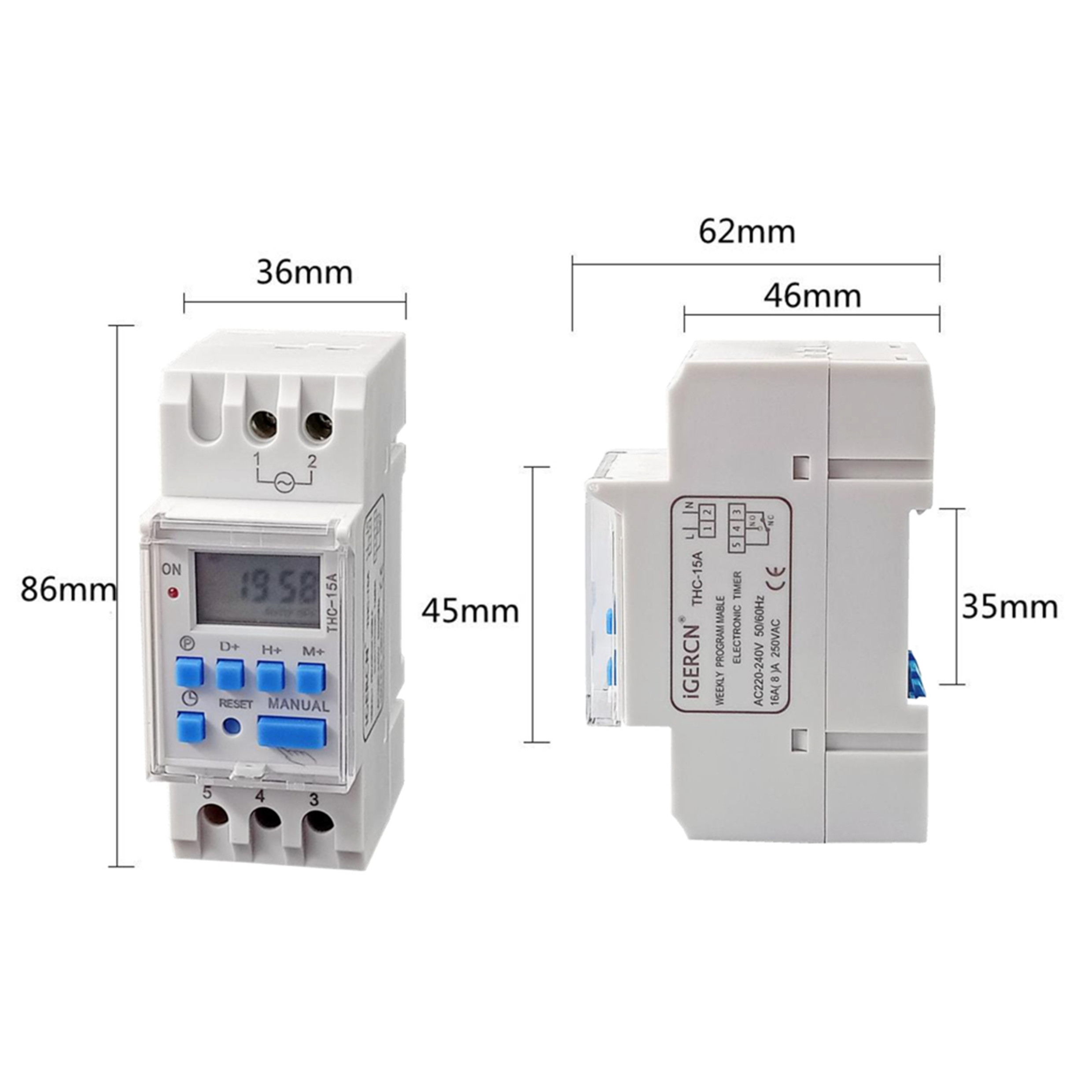 din rail mount THC-30F 24V DC Timer Relay bell control seconds Time programming  Daily  AUTO Programmable Timer Switch Digital