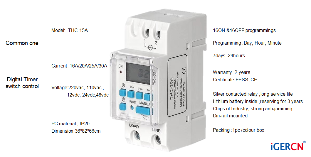 12vdc  programmable  digital timer switch 30amp  THC-30A Timer Relay  Control Auto  Period  weekly Daily  LCD  Control switch