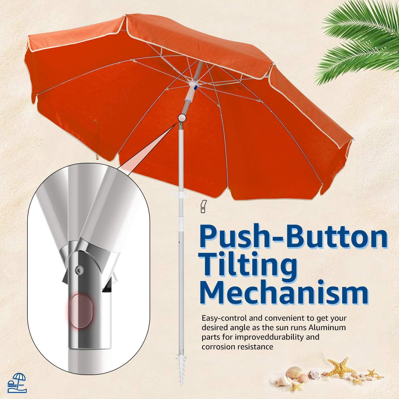 Customized Logo Promotion Windproof Outdoor Parasol Orange Beach Umbrella With Tilt