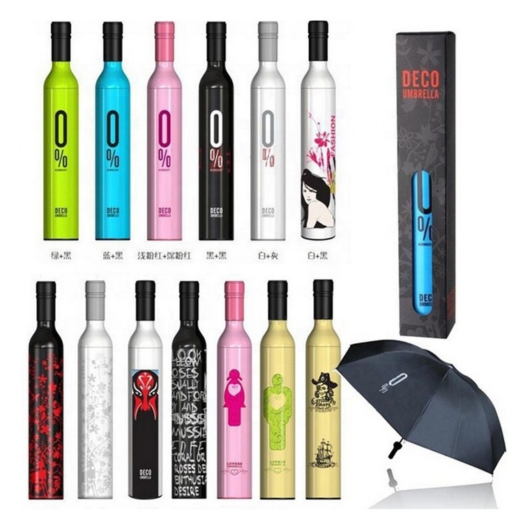 Logo Print Promotion Gifts Small Umbrella Women Portable Travel Mini Umbrella Cheap Beer Bottle Rain & Sun Umbrella