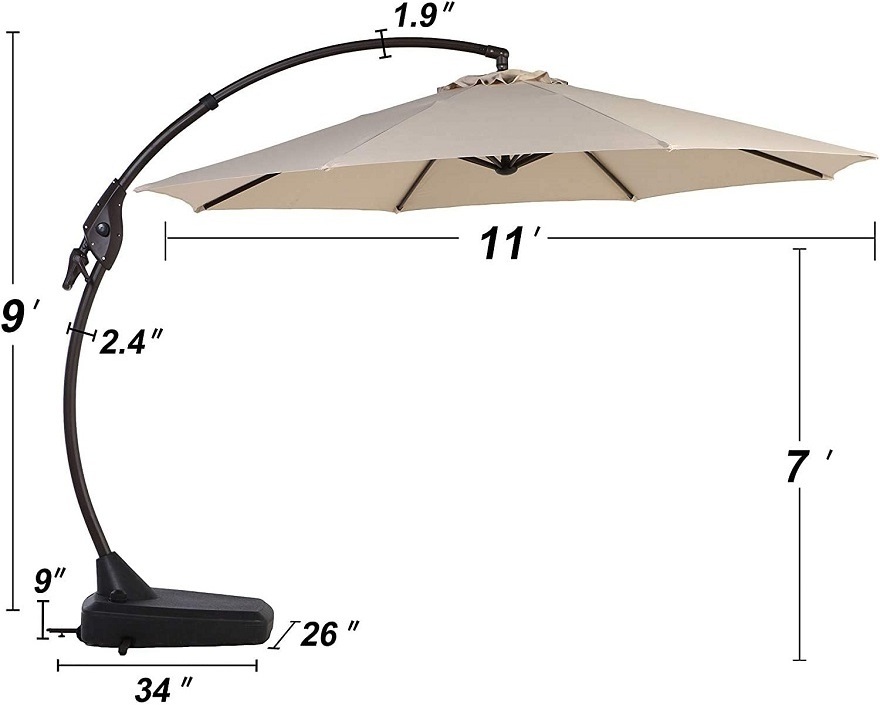 11 Feet Customized Adjustable Aluminum Outdoor Patio Umbrellas With Stand