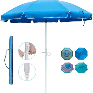 7ft Beach Umbrella with Sand Anchor, Push Button Tilt and Carry Bag, UV 50+ Protection Windproof Portable Umbrella for Garden