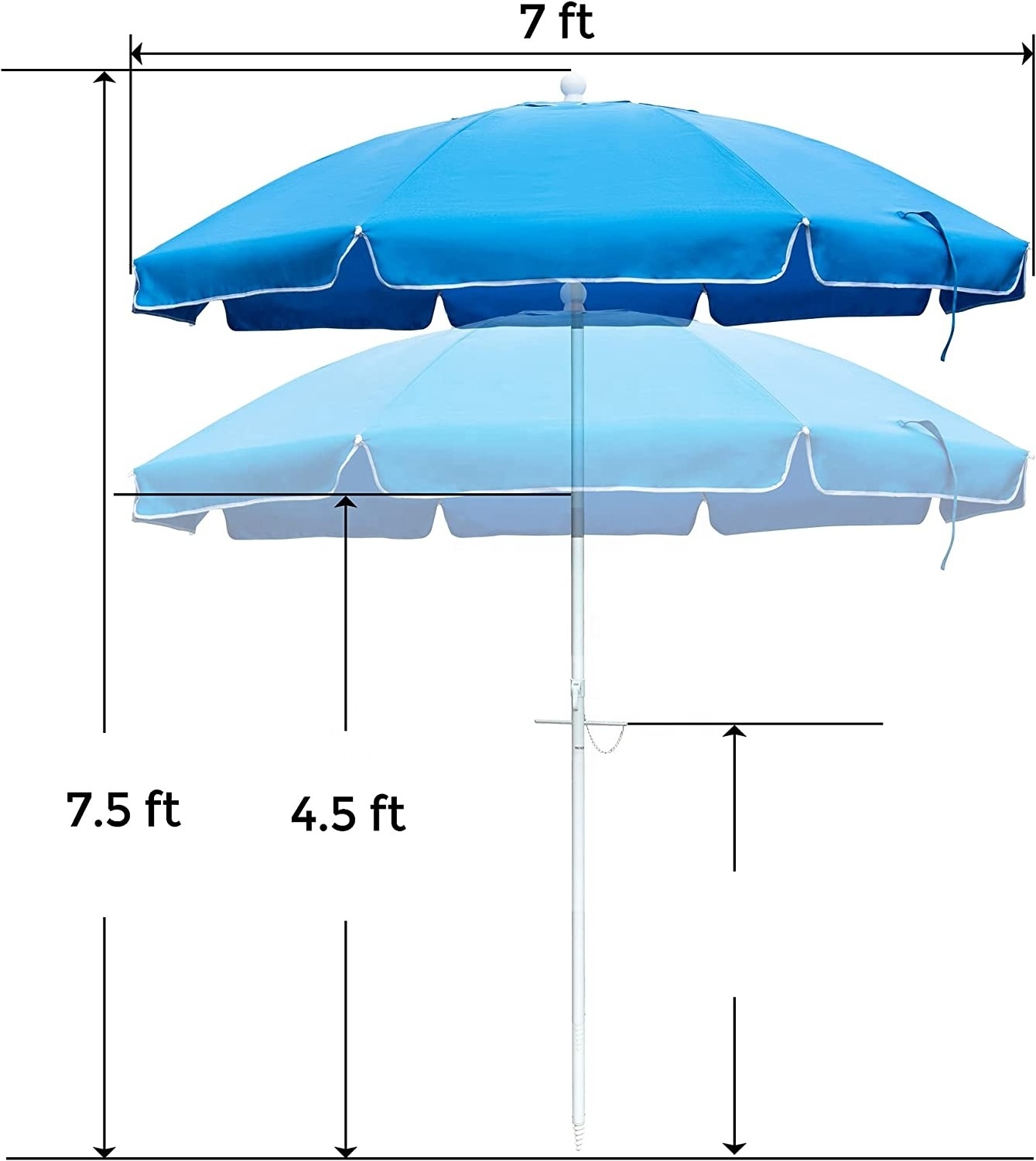 7ft Beach Umbrella with Sand Anchor, Push Button Tilt and Carry Bag, UV 50+ Protection Windproof Portable Umbrella for Garden