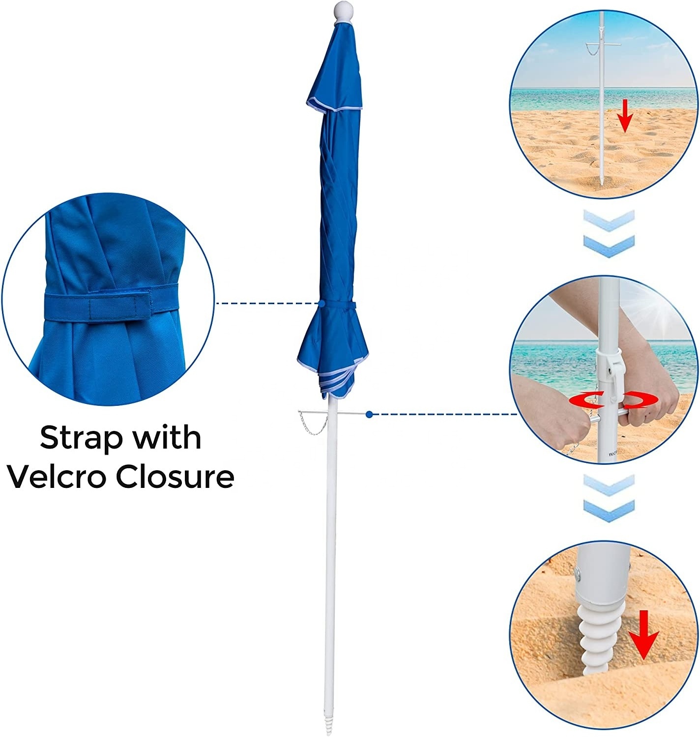 7ft Beach Umbrella with Sand Anchor, Push Button Tilt and Carry Bag, UV 50+ Protection Windproof Portable Umbrella for Garden