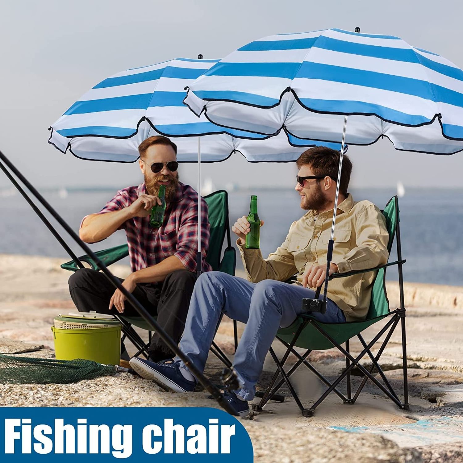 2 Pcs Chair Umbrella with Universal Adjustable Clamp 38 Inch Portable Wheelchair Umbrella UPF 50+ Camping Chair Umbrella Clip on