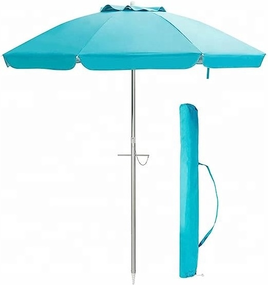 6.5FT Beach Umbrella UV 50+ Outdoor Portable Sunshade Umbrella With Push Button Tilt Sand Anchor and Carry Bag for Patio Garden