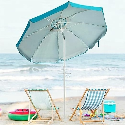 6.5FT Beach Umbrella UV 50+ Outdoor Portable Sunshade Umbrella With Push Button Tilt Sand Anchor and Carry Bag for Patio Garden