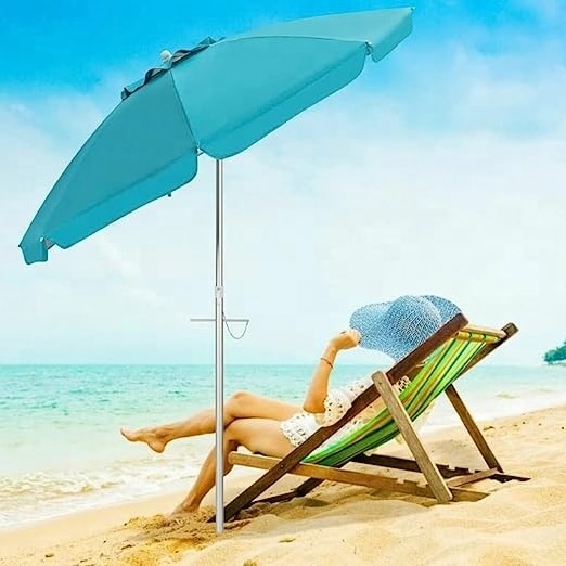 6.5FT Beach Umbrella UV 50+ Outdoor Portable Sunshade Umbrella With Push Button Tilt Sand Anchor and Carry Bag for Patio Garden