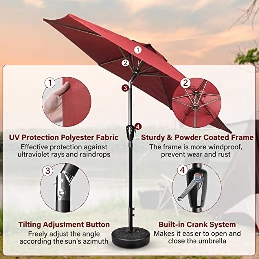 7.5' Patio Umbrella Outdoor Table Market Yard Umbrella with Push Button Tilt Red