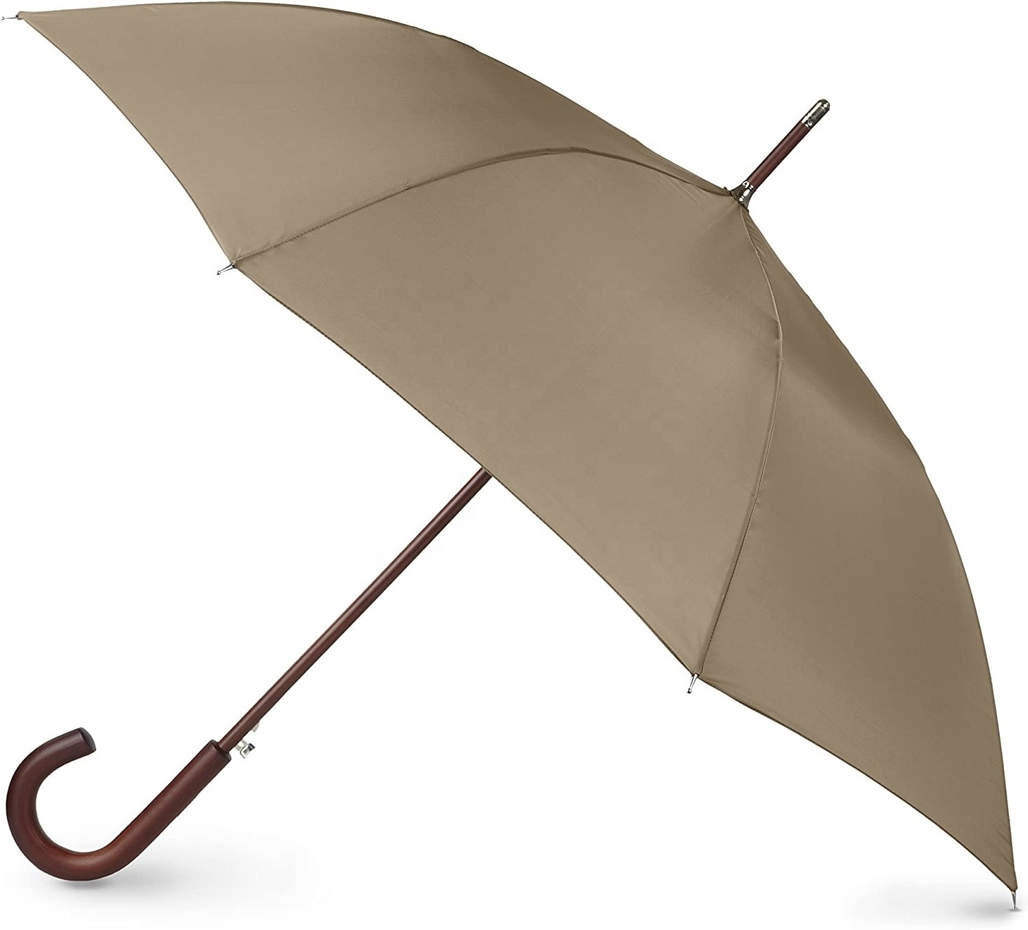 Auto Open Wooden Handle J Stick Umbrella Beige