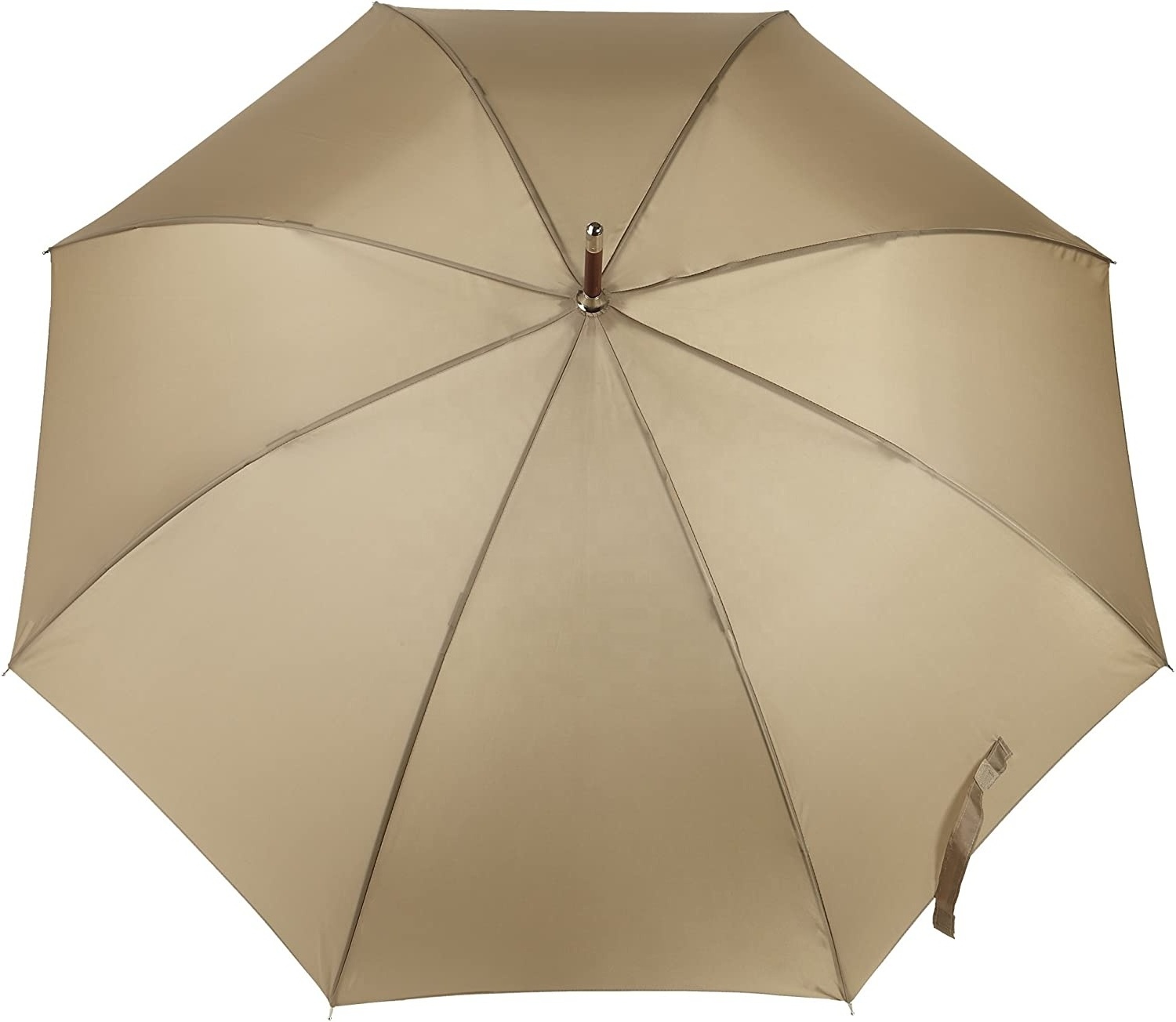 Auto Open Wooden Handle J Stick Umbrella Beige