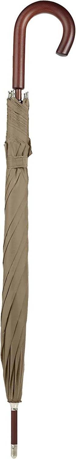 Auto Open Wooden Handle J Stick Umbrella Beige