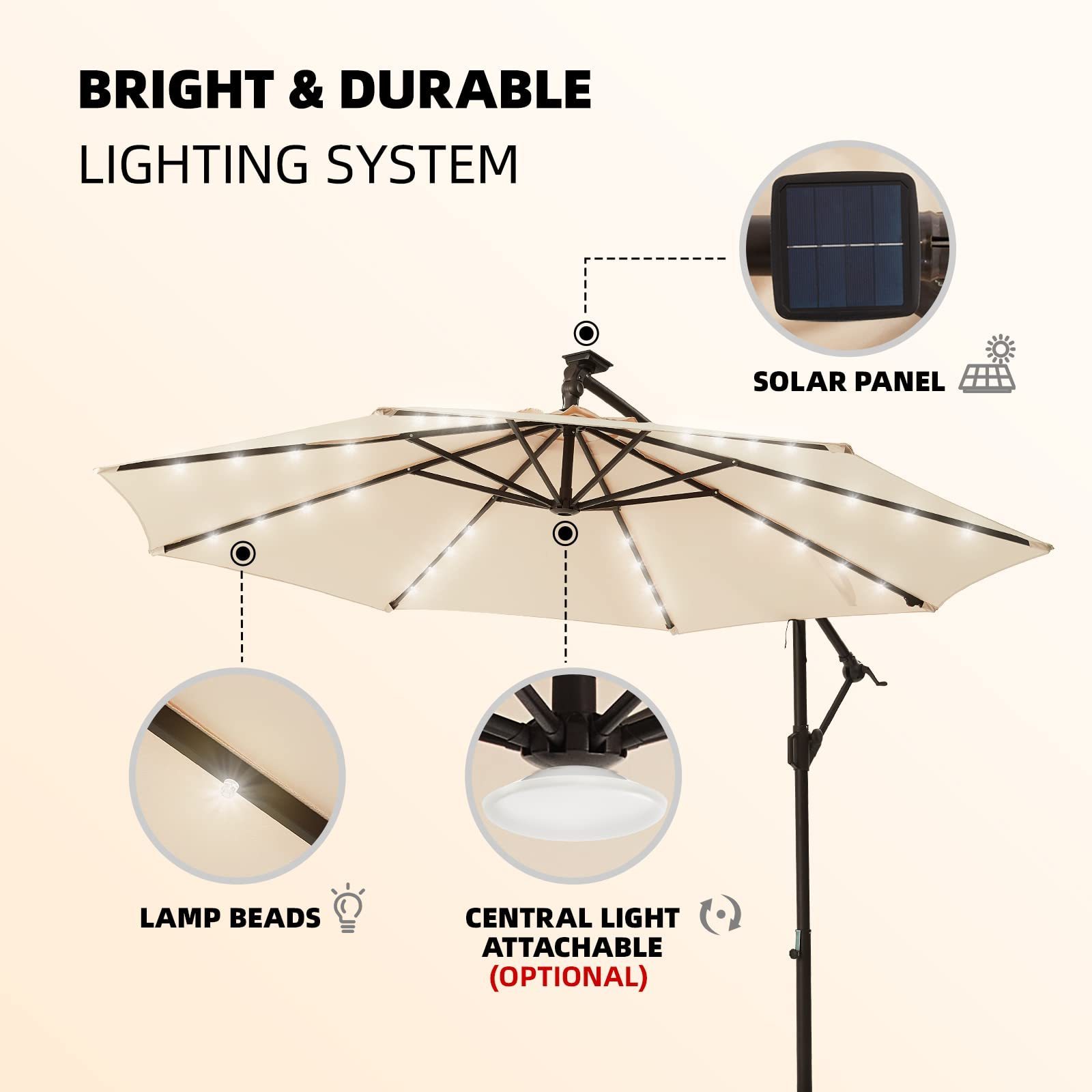 Customized Parasol Garden Umbrella Solar Powered Led Cantilever Patio Umbrella With Lights