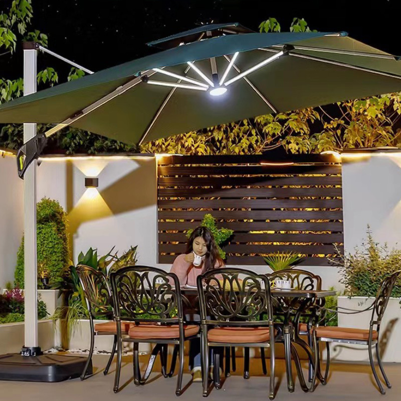 Custom Outdoor Aluminum Garden Roman Umbrella 3x3M Solar Powered Led Cantilever Patio Umbrella