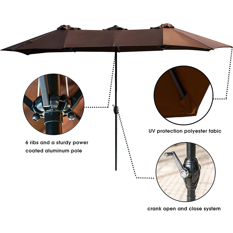 15ft Market Double Sided Parasols Outdoor Extra Large Commercial Rectangular Patio Umbrella