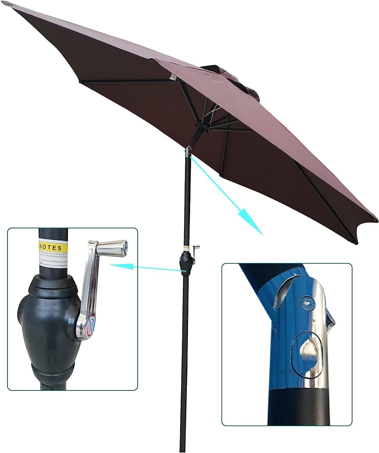 9 FT Outdoor Patio Pool Garden Umbrella With Button Tilt And Crank