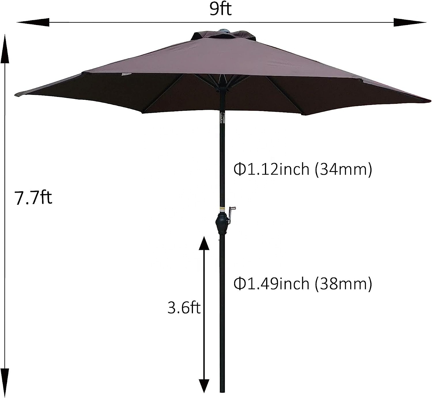 9 FT Outdoor Patio Pool Garden Umbrella With Button Tilt And Crank