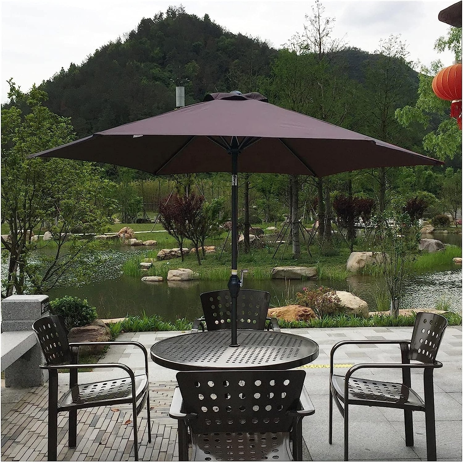 9 FT Outdoor Patio Pool Garden Umbrella With Button Tilt And Crank