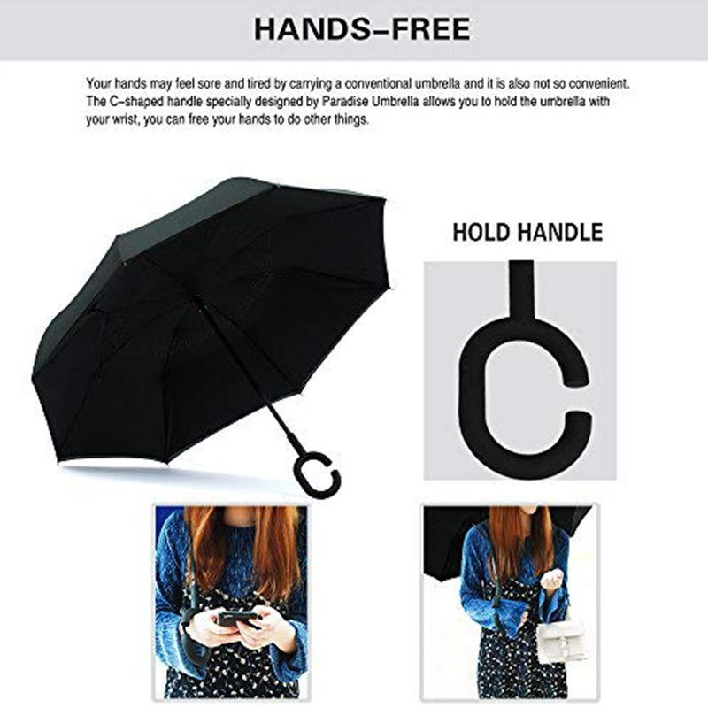 Wholesale Hands Free C Handle Inverted Umbrella Windproof Double Layer Upside Down Reverse Umbrella With Logo