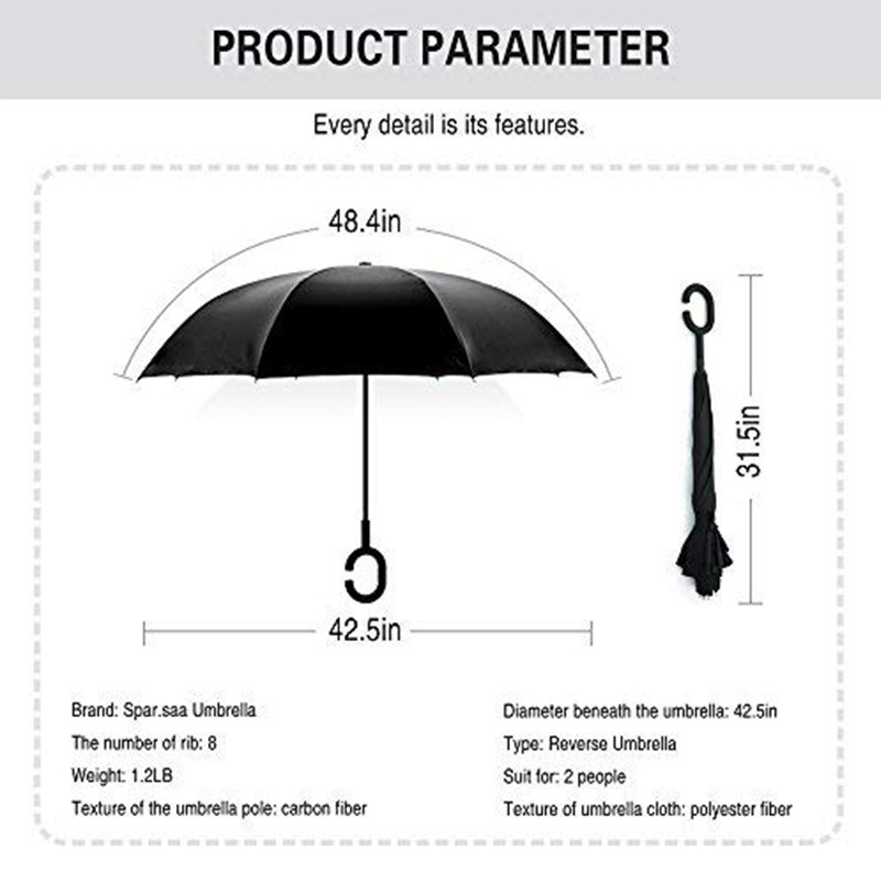 Wholesale Hands Free C Handle Inverted Umbrella Windproof Double Layer Upside Down Reverse Umbrella With Logo