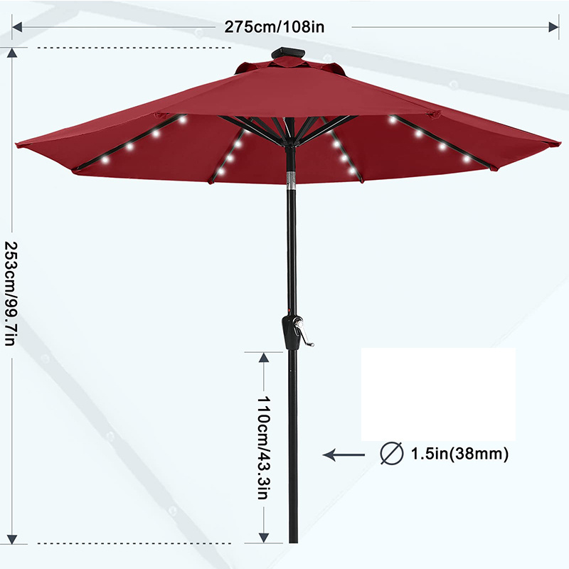 High Quality Garden Table Led Solar Umbrella Parasol Large Outdoor Patio Umbrella With Solar Light