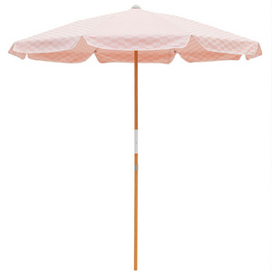 Wholesale Summer Windproof Large Luxury Beach Parasols Outdoor Wood Pole Pink Beach Umbrella