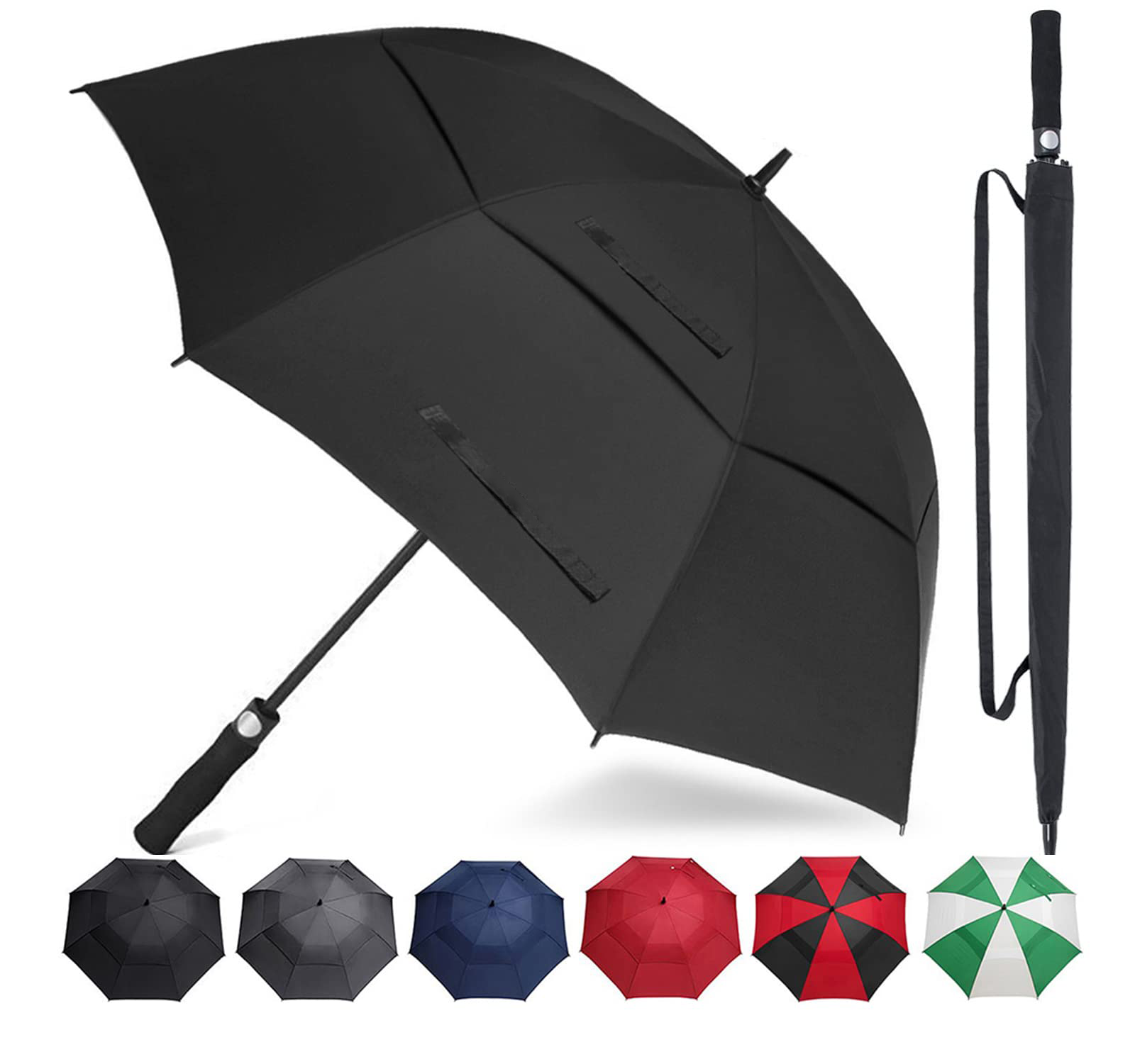 Custom Logo Automatic Double Canopy Vented Large 62 Inch Golf Umbrellas For The Rain