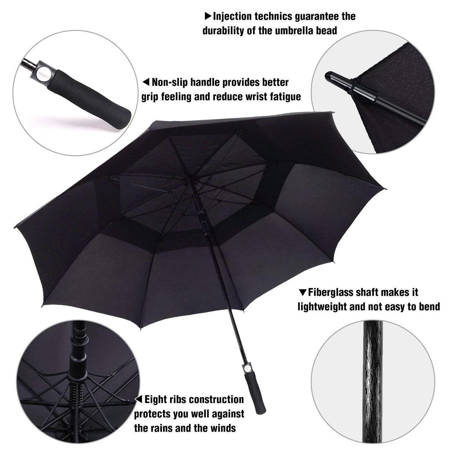 Custom Logo Automatic Double Canopy Vented Large 62 Inch Golf Umbrellas For The Rain