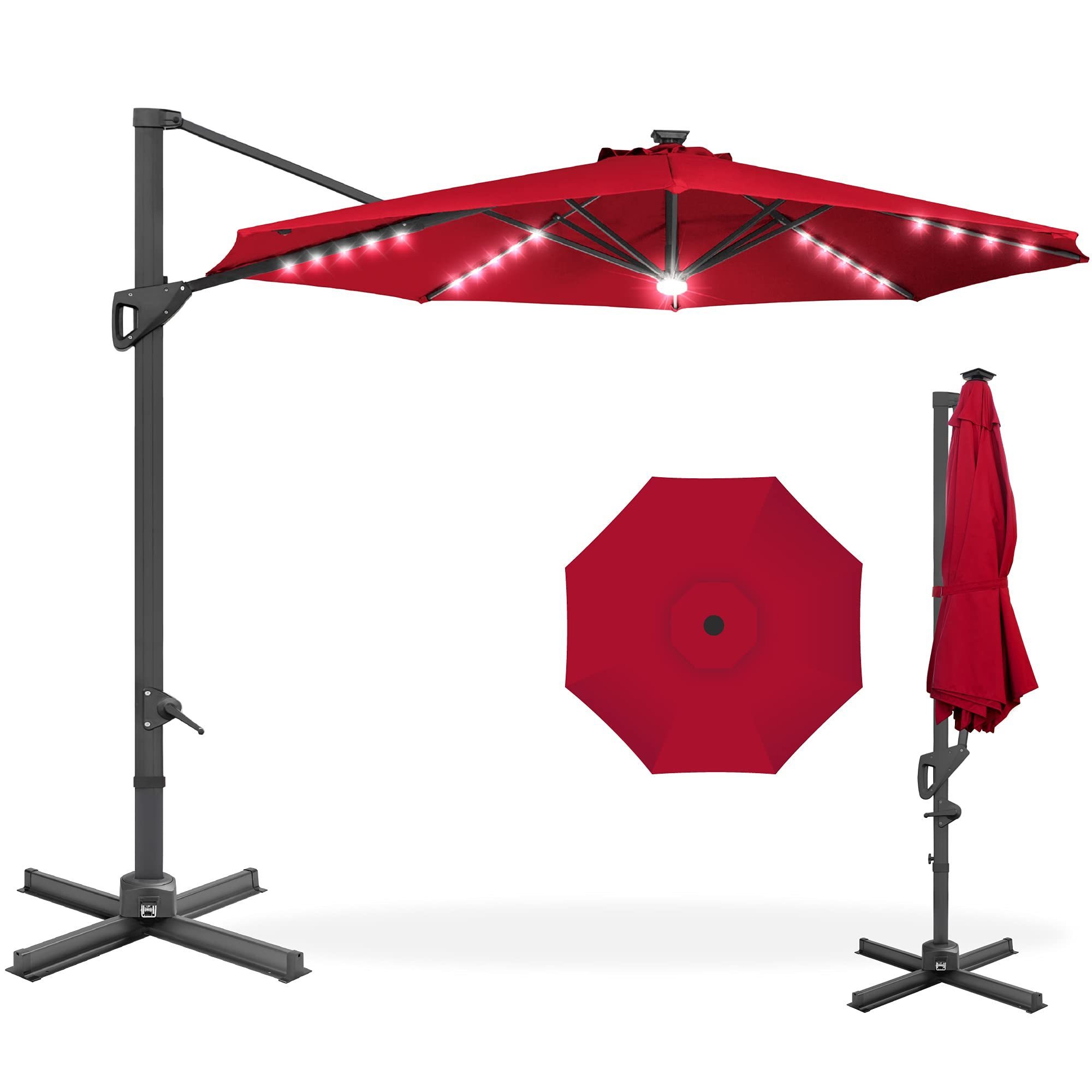 High Quality Outdoor Patio Garden Parasol Solar Banana Cantilever Umbrella With Led Lights