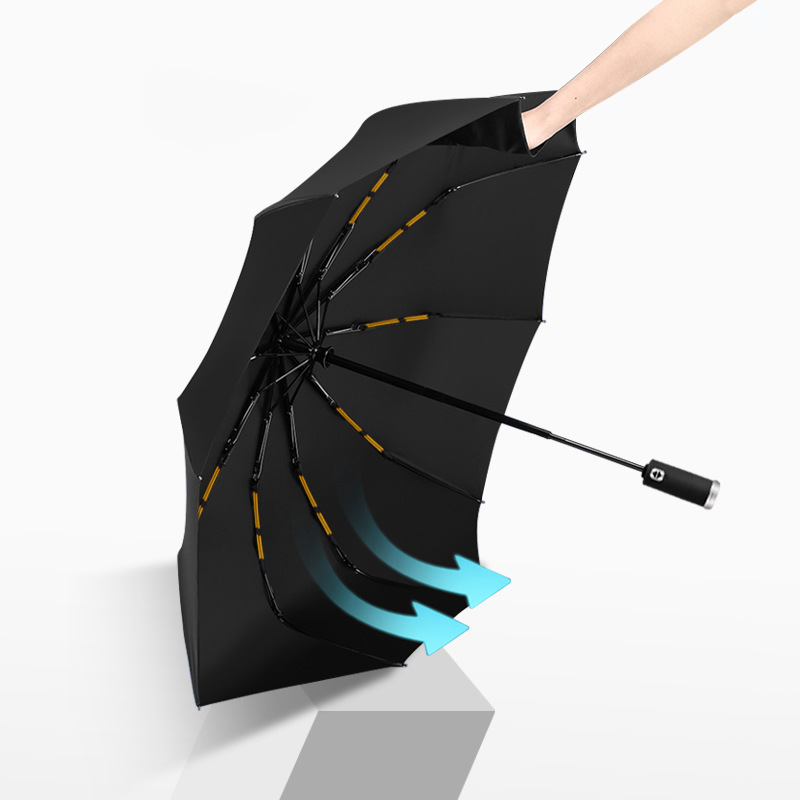 Classic 10 Ribs LED Umbrella Anti UV Black Coating Fully Automatic Rain Sun Folding Umbrella With Led Light