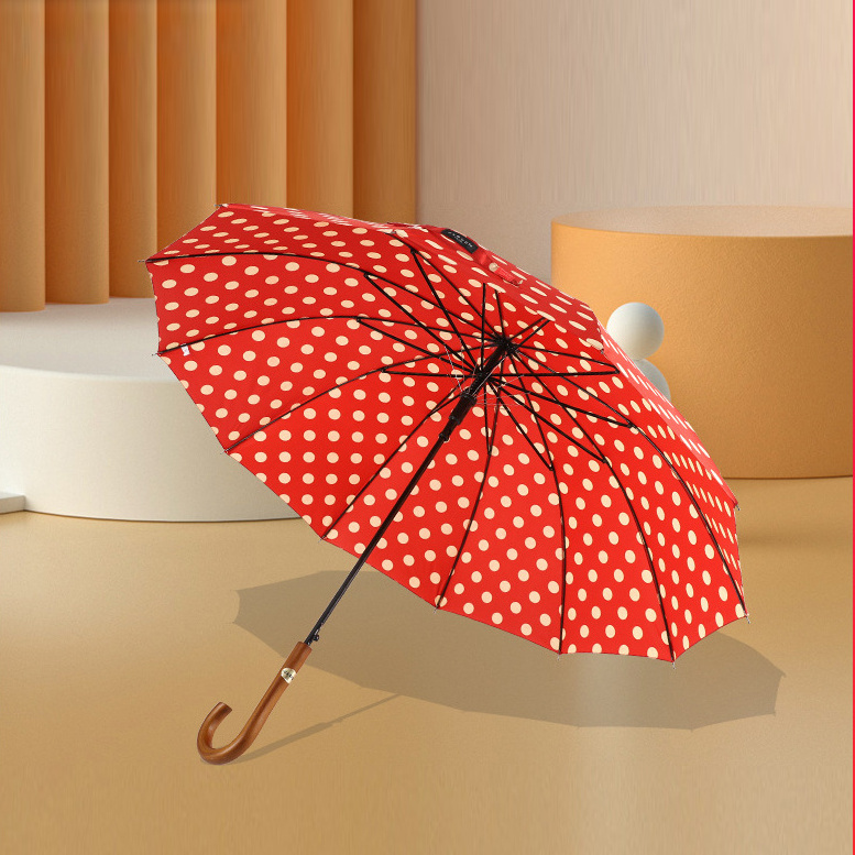 Custom Designs Logos Korean Style Rain Umbrellas With Wooden Handles