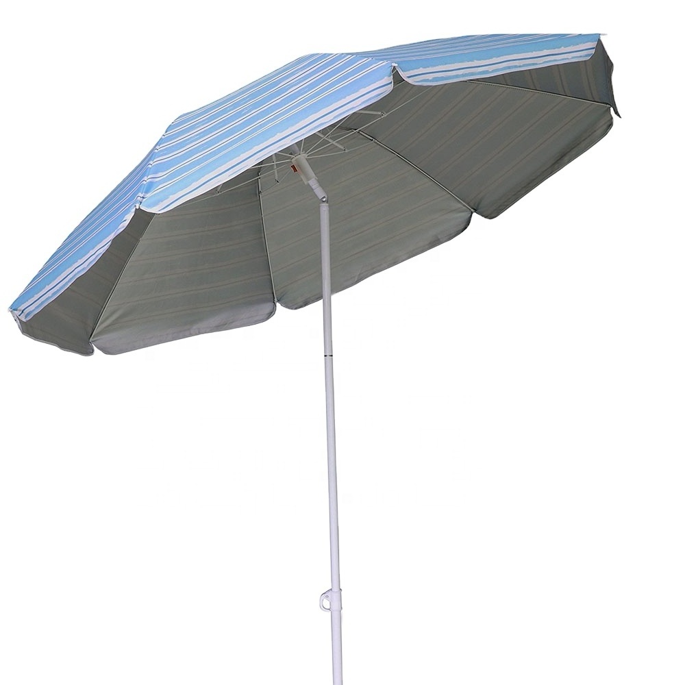 6ft silver coating inside uv protection striped 2 folding beach umbrella with steel tilt