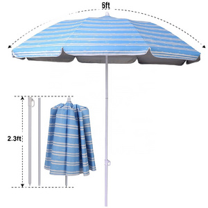 6ft silver coating inside uv protection striped 2 folding beach umbrella with steel tilt